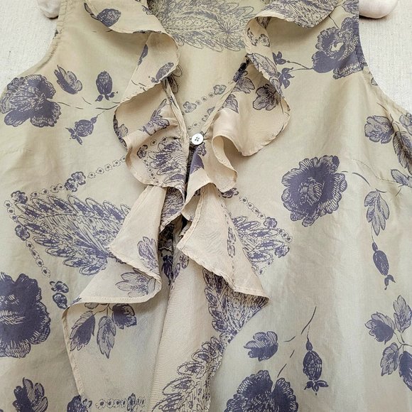 Cabi Women's Luxurious Blouse  Gold & Purple Floral (Bronze) 100% Silk Small - Picture 5 of 10